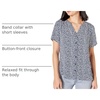 Amazon Essentials Women’s Relaxed-Fit Short-Sleeve V Neck Button-Front Woven Blouse, Business Casual Work Blouse(Blue White Petal)