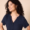 Amazon Essentials Women’s Relaxed-Fit Short-Sleeve V Neck Button-Front Woven Blouse, Business Casual Work Blouse(Navy)