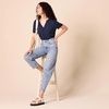 Amazon Essentials Women’s Relaxed-Fit Short-Sleeve V Neck Button-Front Woven Blouse, Business Casual Work Blouse(Navy)