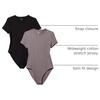 Amazon Essentials Women’s Short Sleeve Crew Neck Stretch Cotton Jersey Slim-Fit T-Shirt Bodysuit, Pack of 2(Black/Grey)