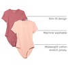 Amazon Essentials Women’s Short Sleeve Crew Neck Stretch Cotton Jersey Slim-Fit T-Shirt Bodysuit, Pack of 2(Dusty Rose/Plum)