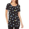 Amazon Essentials Women’s Short-Sleeve Scoopneck Tunic Tops T-Shirt, Stretchy, Pack of 2(Black Floral/Bright Blue)