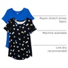 Amazon Essentials Women’s Short-Sleeve Scoopneck Tunic Tops T-Shirt, Stretchy, Pack of 2(Black Graphic Bud/Cobalt)