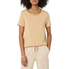 Amazon Essentials Women’s Short-Sleeve Scoopneck Tunic Tops T-Shirt, Stretchy, Pack of 2(Charcoal Heather/Light Camel)