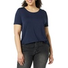 Amazon Essentials Women’s Short-Sleeve Scoopneck Tunic Tops T-Shirt, Stretchy, Pack of 2(Navy / Lime Green)