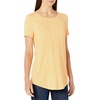 Amazon Essentials Women’s Short-Sleeve Scoopneck Tunic Tops T-Shirt, Stretchy, Pack of 2(Navy/Yellow Tulips)