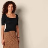 Amazon Essentials Women’s Slim Fit Half Sleeve Square Neck Cotton Modal T-Shirt(Black)