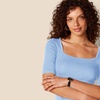 Amazon Essentials Women’s Slim Fit Half Sleeve Square Neck Cotton Modal T-Shirt(Blue Provence)