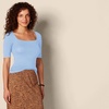 Amazon Essentials Women’s Slim Fit Half Sleeve Square Neck Cotton Modal T-Shirt(Blue Provence)