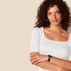 Amazon Essentials Women’s Slim Fit Half Sleeve Square Neck Cotton Modal T-Shirt(Bright White)