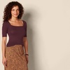 Amazon Essentials Women’s Slim Fit Half Sleeve Square Neck Cotton Modal T-Shirt(Burgundy)