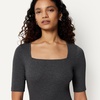 Amazon Essentials Women’s Slim Fit Half Sleeve Square Neck Cotton Modal T-Shirt(Charcoal Heather)