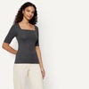Amazon Essentials Women’s Slim Fit Half Sleeve Square Neck Cotton Modal T-Shirt(Charcoal Heather)