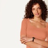 Amazon Essentials Women’s Slim Fit Half Sleeve Square Neck Cotton Modal T-Shirt(Coral Orange)