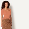Amazon Essentials Women’s Slim Fit Half Sleeve Square Neck Cotton Modal T-Shirt(Coral Orange)