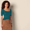 Amazon Essentials Women’s Slim Fit Half Sleeve Square Neck Cotton Modal T-Shirt(Green Botanical)