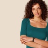 Amazon Essentials Women’s Slim Fit Half Sleeve Square Neck Cotton Modal T-Shirt(Green Botanical)
