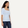 Amazon Essentials Women’s Slim Fit Half Sleeve Square Neck Cotton Modal T-Shirt(Light Blue)