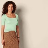 Amazon Essentials Women’s Slim Fit Half Sleeve Square Neck Cotton Modal T-Shirt(Light Green)