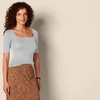 Amazon Essentials Women’s Slim Fit Half Sleeve Square Neck Cotton Modal T-Shirt(Light Grey Heather)