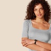 Amazon Essentials Women’s Slim Fit Half Sleeve Square Neck Cotton Modal T-Shirt(Light Grey Heather)