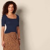 Amazon Essentials Women’s Slim Fit Half Sleeve Square Neck Cotton Modal T-Shirt(Navy)