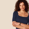 Amazon Essentials Women’s Slim Fit Half Sleeve Square Neck Cotton Modal T-Shirt(Navy)