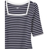 Amazon Essentials Women’s Slim Fit Half Sleeve Square Neck Cotton Modal T-Shirt(Navy/White  Stripe)