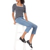 Amazon Essentials Women’s Slim Fit Half Sleeve Square Neck Cotton Modal T-Shirt(Navy/White  Stripe)