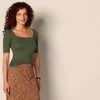 Amazon Essentials Women’s Slim Fit Half Sleeve Square Neck Cotton Modal T-Shirt(Olive)
