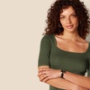 Amazon Essentials Women’s Slim Fit Half Sleeve Square Neck Cotton Modal T-Shirt(Olive)
