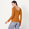 Amazon Essentials Women’s Slim Fit Scoop Back Long Sleeve Rib-Knit T-Shirt, Soft Stretch, Layer Clothes, Pack of 2(Black/Caramel)