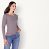 Amazon Essentials Women’s Slim Fit Scoop Back Long Sleeve Rib-Knit T-Shirt, Soft Stretch, Layer Clothes, Pack of 2(Grey/Black)