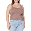Amazon Essentials Women’s Slim Fit Square Neck Ribbed Tank Tops with Stretch, Pack of 2(Dark Beige/Dark Beige)