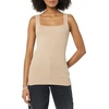 Amazon Essentials Women’s Slim Fit Square Neck Ribbed Tank Tops with Stretch, Pack of 2(Medium Beige/Medium Beige)