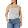 Amazon Essentials Women’s Slim Fit Square Neck Ribbed Tank Tops with Stretch, Pack of 2(White / Light Heather Grey)