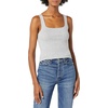 Amazon Essentials Women’s Slim Fit Square Neck Ribbed Tank Tops with Stretch, Pack of 2(White/Light Heather Grey)