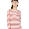 Amazon Essentials Women’s Slim-Fit 3/4 Sleeve Boat Neck Tops Cotton Modal T-Shirt(Red Stripe)