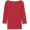 Amazon Essentials Women’s Slim-Fit 3/4 Sleeve Boat Neck Tops Cotton Modal T-Shirt(Red-burgundy Even Stripe)