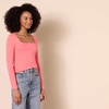 Amazon Essentials Women’s Slim-Fit Long Sleeve Square Neck T-Shirt, Stretchy Cotton Modal(Hot Pink)