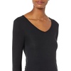 Amazon Essentials Women’s Slim-Fit Long Sleeve V-Neck Knit Rib Shirts (Available in Plus Size), Pack of 2(Black)