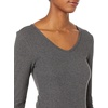 Amazon Essentials Women’s Slim-Fit Long Sleeve V-Neck Knit Rib Shirts (Available in Plus Size), Pack of 2(Black/Charcoal Heather)