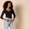 Amazon Essentials Women’s Slim-Fit Long Sleeve V-Neck Knit Rib Shirts (Available in Plus Size), Pack of 2(Eggshell White/Black)