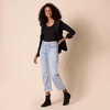 Amazon Essentials Women’s Slim-Fit Long Sleeve V-Neck Knit Rib Shirts (Available in Plus Size), Pack of 2(Eggshell White/Black)