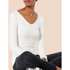 Amazon Essentials Women’s Slim-Fit Long Sleeve V-Neck Knit Rib Shirts (Available in Plus Size), Pack of 2(White)