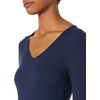 Amazon Essentials Women’s Slim-Fit Long Sleeve V-Neck Knit Rib Shirts (Available in Plus Size), Pack of 2(White/Navy)