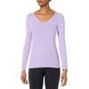 Amazon Essentials Women’s Slim-Fit Long Sleeve V-Neck Knit Rib Shirts (Available in Plus Size), Pack of 2(White/Purple)