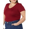 Amazon Essentials Women’s Slim-Fit Short-Sleeve V-Neck T-Shirt, Pack of 2(Black/Burgundy)