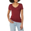 Amazon Essentials Women’s Slim-Fit Short-Sleeve V-Neck T-Shirt, Pack of 2(Black/Burgundy)