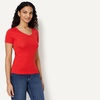 Amazon Essentials Women’s Slim-Fit Short-Sleeve V-Neck T-Shirt, Pack of 2(Bright Poppy Red/Tan)